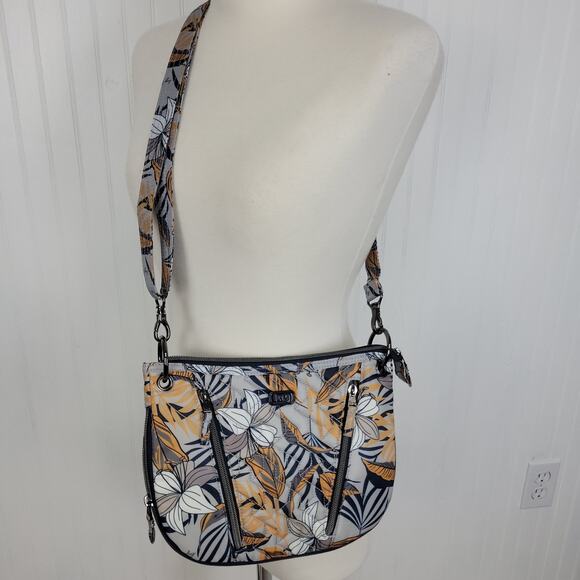 Lug Swivel RFID Lily Grey floral Cross Body Convertible Shoulder Bag - Picture 1 of 11